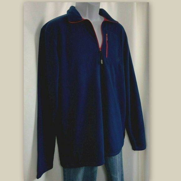 ASPEN Mens Large Dark Blue Micro-Fleece 1/4 Zip Vertical Pocket Jacket NWT - Picture 3 of 6